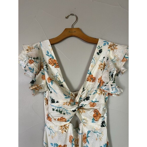 Solid & Striped Linen Summer Floral midi Dress, deep v, Keyhole, Backless, SZ‎ S - Picture 2 of 11